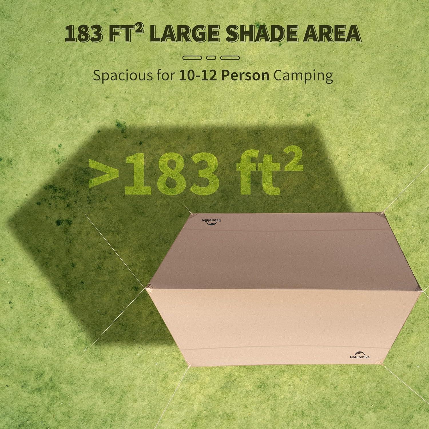image:imageNaturehike Cloud Skies Camping Tent Tarp with Poles Waterproof PU 18000mm Rain Shelter AntiUV UPF2000 Camping Sun Shelter Canopy164 x 125ft
