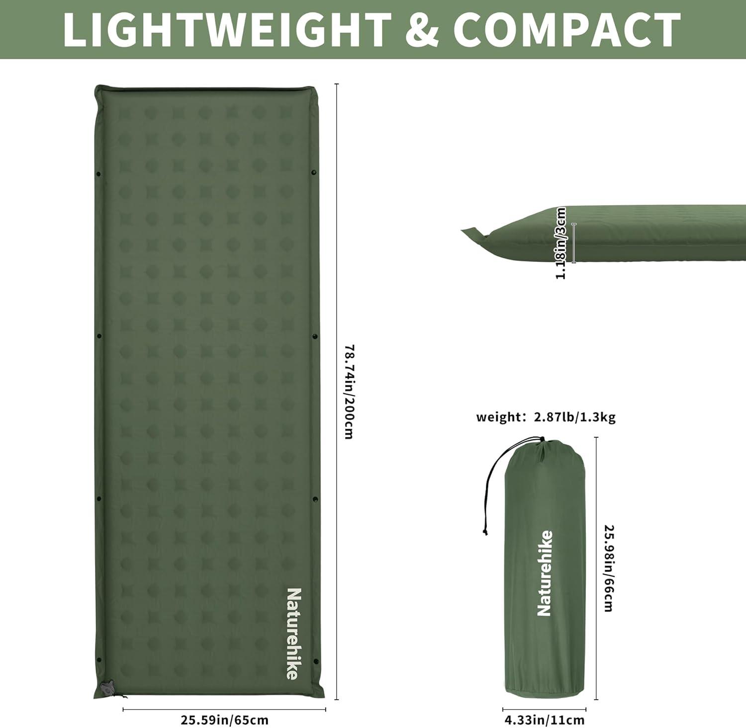 image:imageNaturehike Connectable Self Inflating Sleeping Pad 236 Memory Foam Camping Pad Backpacking Camping Mattress Pad for Tent Travel Car HammockGreen