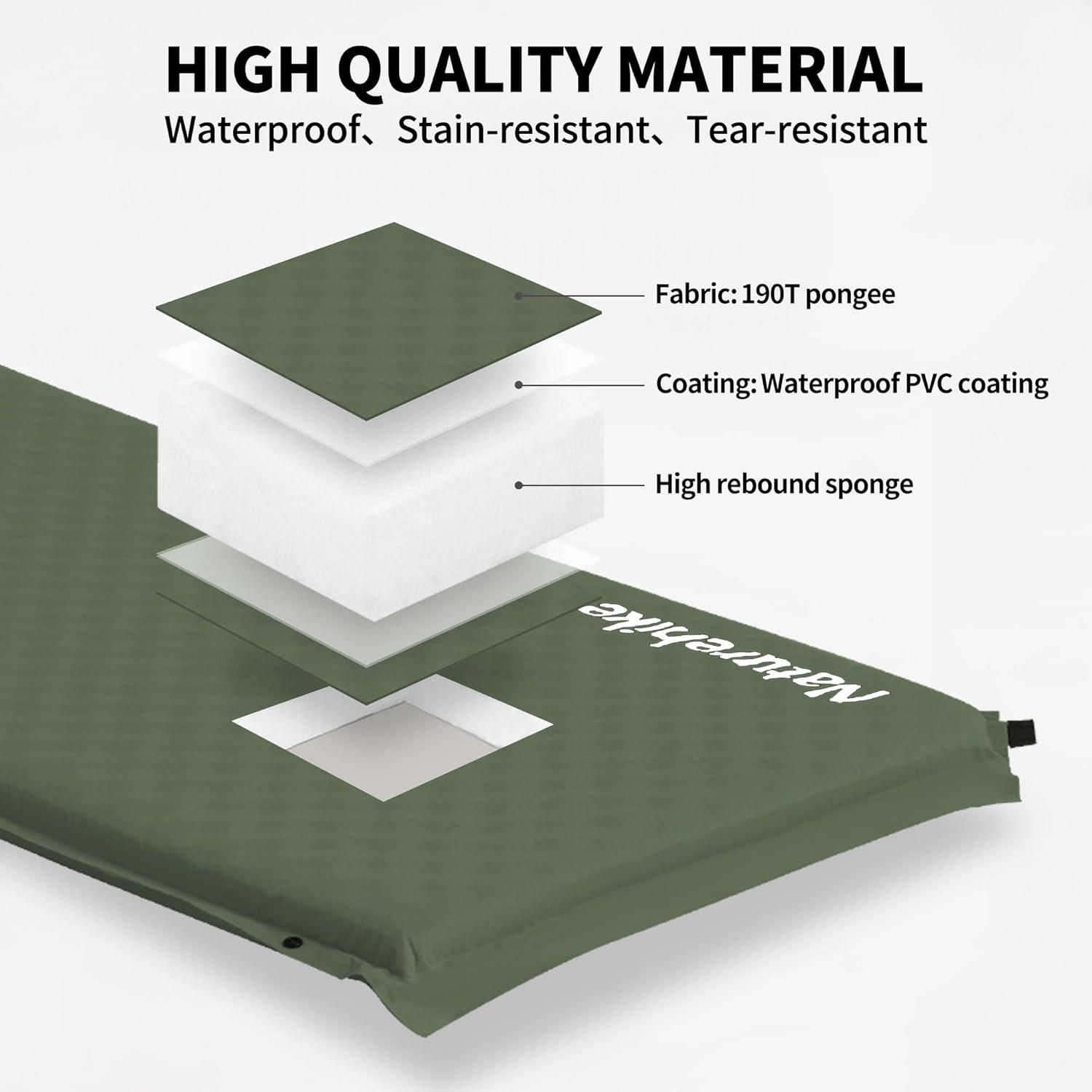 image:imageNaturehike Connectable Self Inflating Sleeping Pad 236 Memory Foam Camping Pad Backpacking Camping Mattress Pad for Tent Travel Car HammockGreen