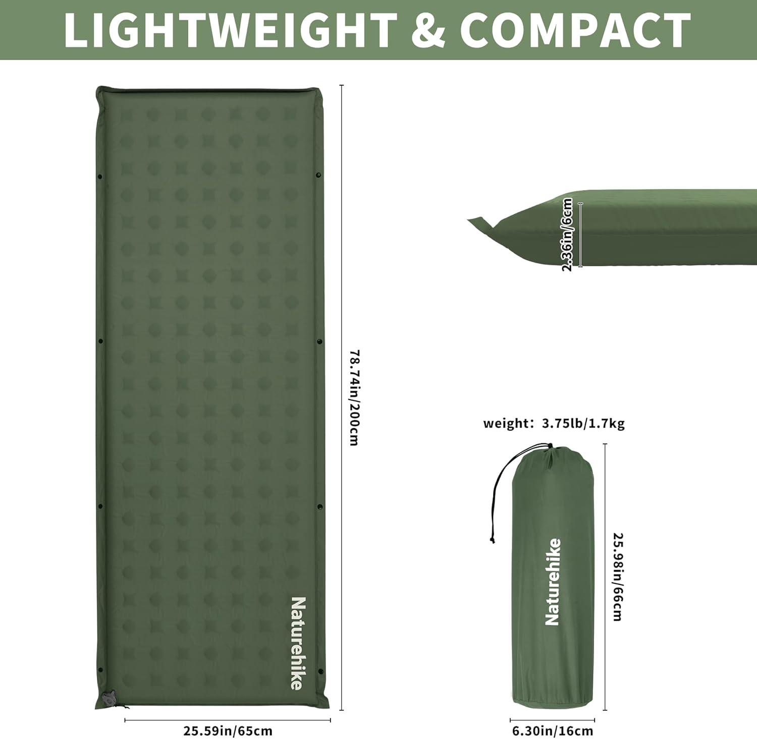 image:imageNaturehike Connectable Self Inflating Sleeping Pad 236 Memory Foam Camping Pad Backpacking Camping Mattress Pad for Tent Travel Car HammockGreen