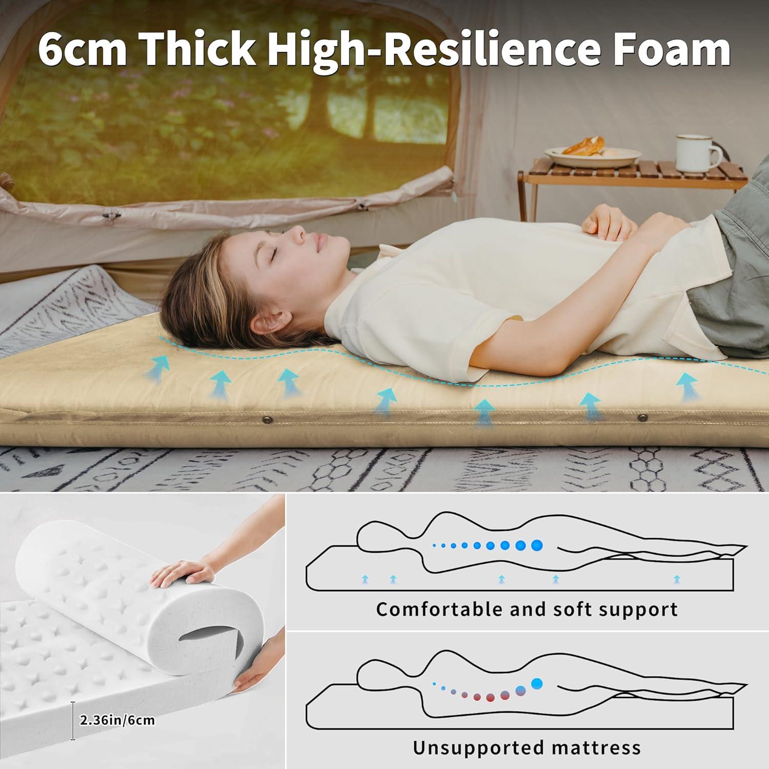 image:imageNaturehike Connectable Self Inflating Sleeping Pad 236 Memory Foam Camping Pad Backpacking Camping Mattress Pad for Tent Travel Car HammockKhaki