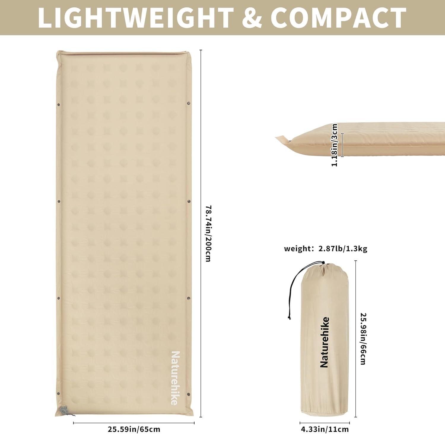 image:imageNaturehike Connectable Self Inflating Sleeping Pad 236 Memory Foam Camping Pad Backpacking Camping Mattress Pad for Tent Travel Car HammockKhaki