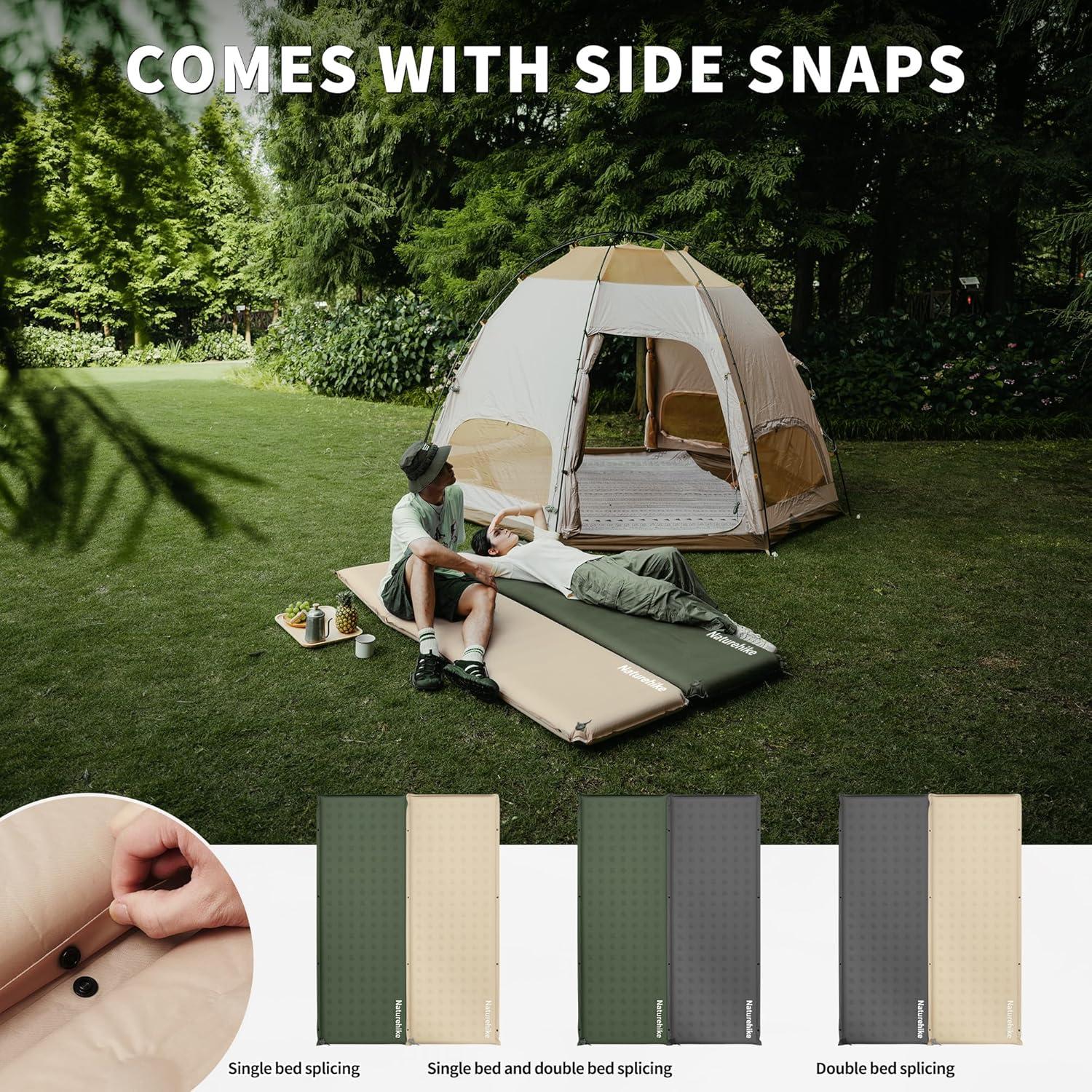 image:imageNaturehike Connectable Self Inflating Sleeping Pad 236 Memory Foam Camping Pad Backpacking Camping Mattress Pad for Tent Travel Car HammockKhaki