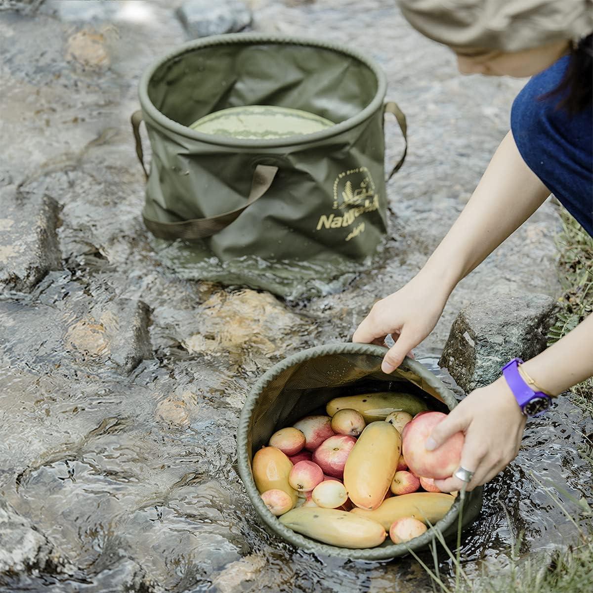 image:imageNaturehike Multifunctional Collapsible Water Basin Folding Tub Portable Bin Lightweight Foldable Bucket with Handles for Camping Dish Washing Laundry Fishing HikingArmy Green