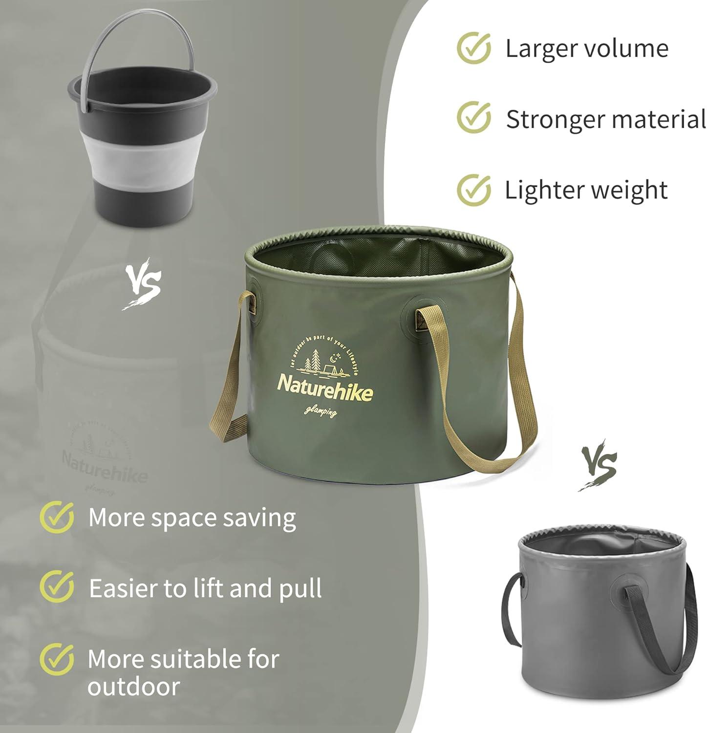 image:imageNaturehike Multifunctional Collapsible Water Basin Folding Tub Portable Bin Lightweight Foldable Bucket with Handles for Camping Dish Washing Laundry Fishing HikingArmy Green