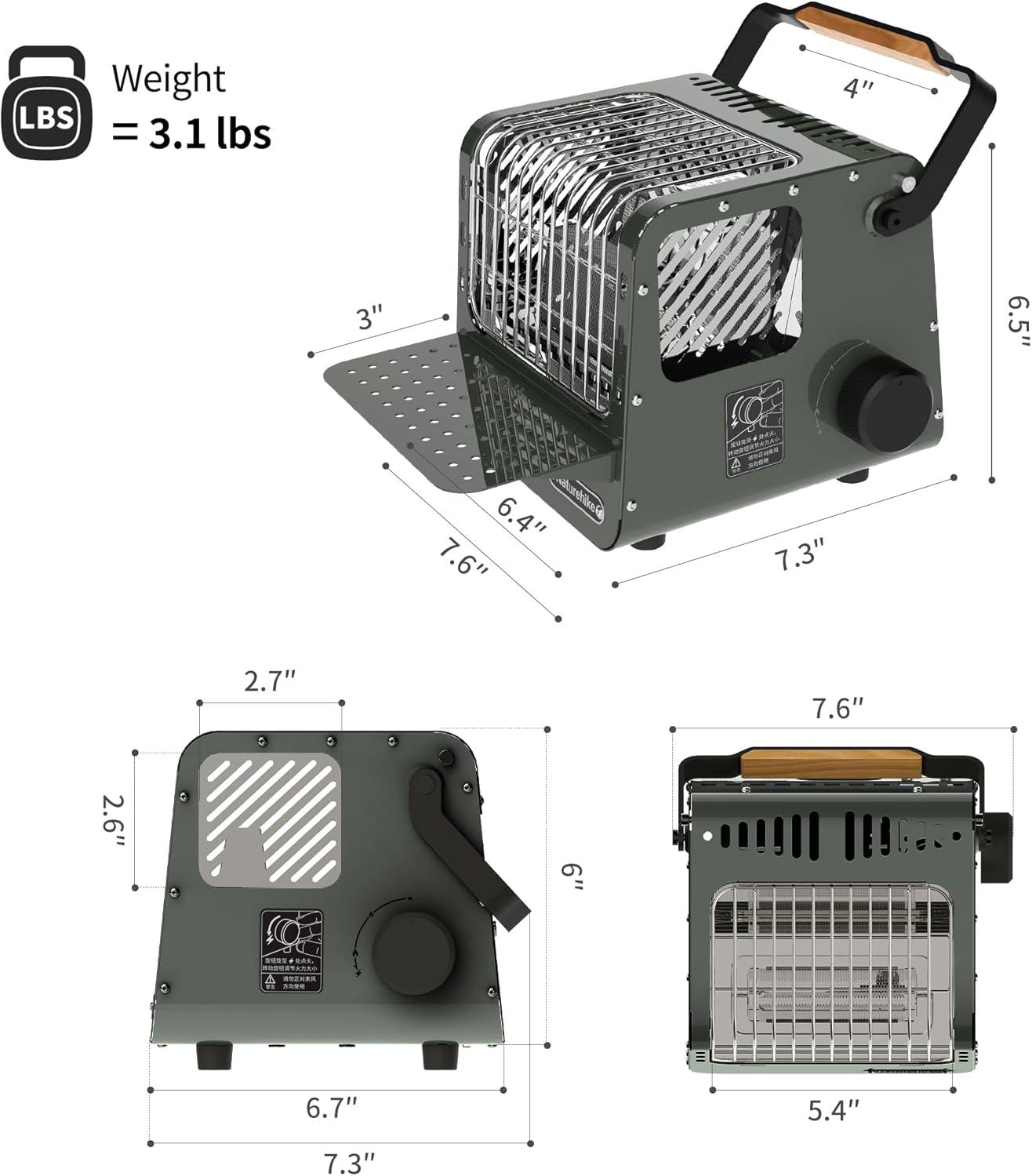 image:imageNaturehike Portable 3in1 Camping Heater for Outdoor 3750 BTU Butane Tent Heater with Insulated Shelf amp Handle Patio Heater for HomeDark green