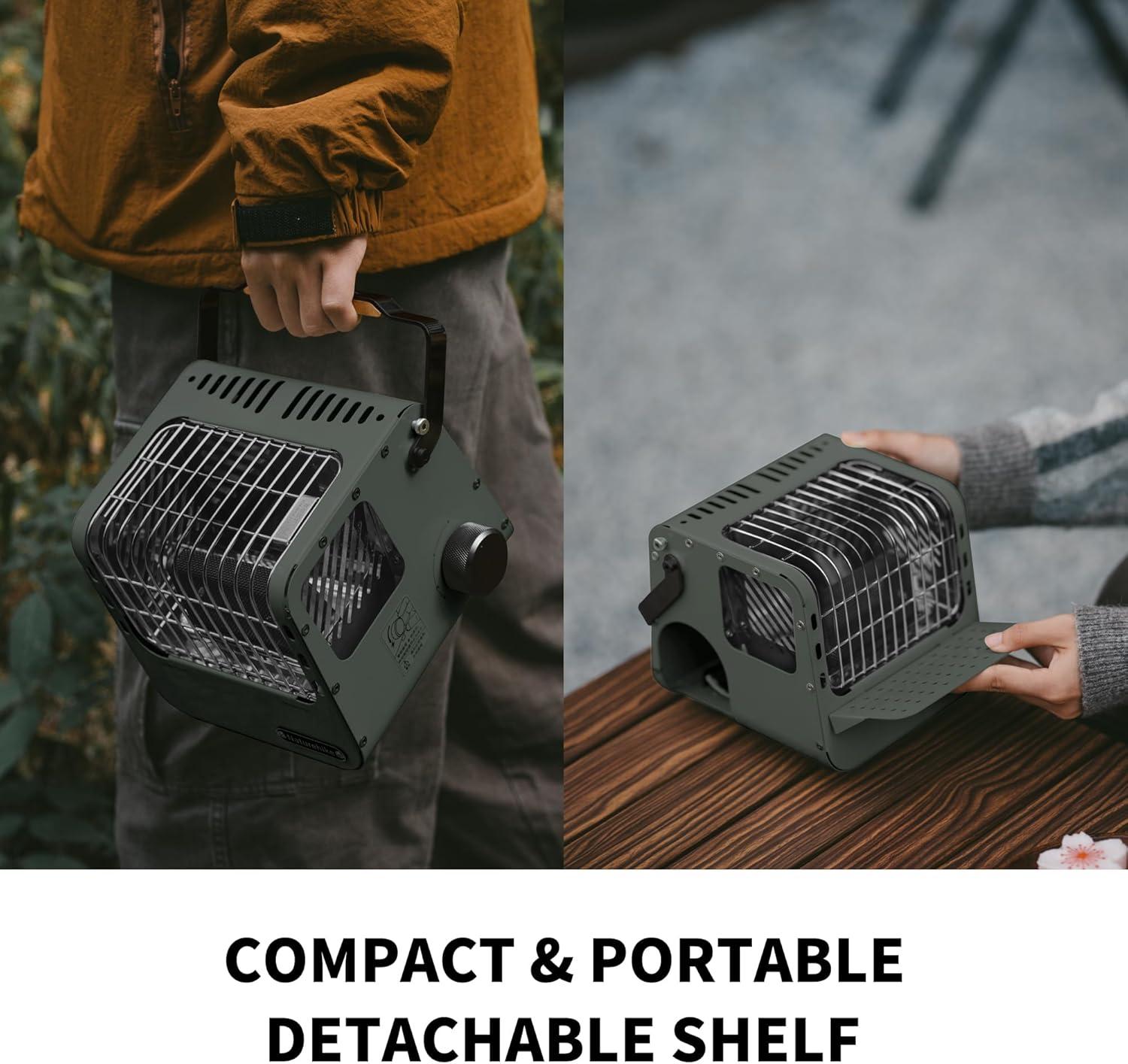 image:imageNaturehike Portable 3in1 Camping Heater for Outdoor 3750 BTU Butane Tent Heater with Insulated Shelf amp Handle Patio Heater for HomeDark green