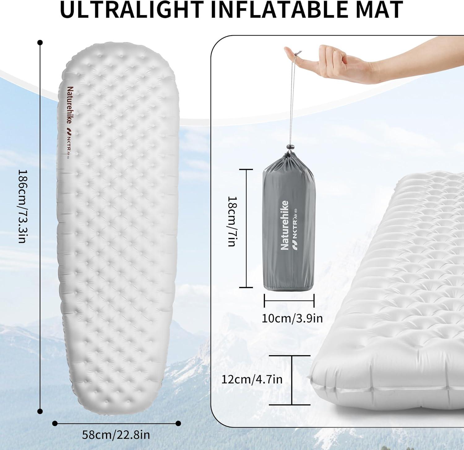 image:imageNaturehike Ultralight Self Inflating Sleeping Pad with R88 Patchworkable Sleeping Mat for Camping Hiking Climbing with Inflatable Bag Regular7717 252inSilver733228in