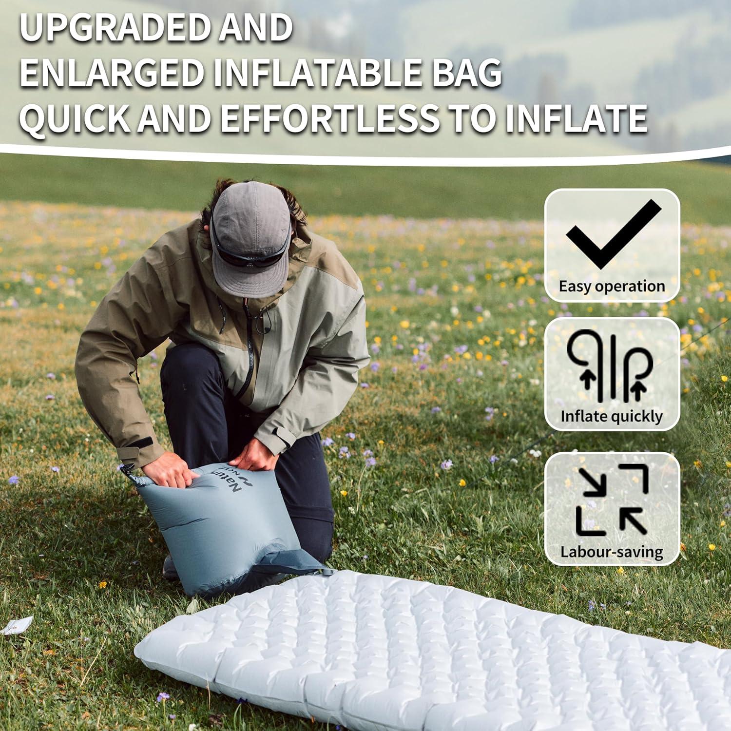 image:imageNaturehike Ultralight Self Inflating Sleeping Pad with R88 Patchworkable Sleeping Mat for Camping Hiking Climbing with Inflatable Bag Regular7717 252inSilver733228in