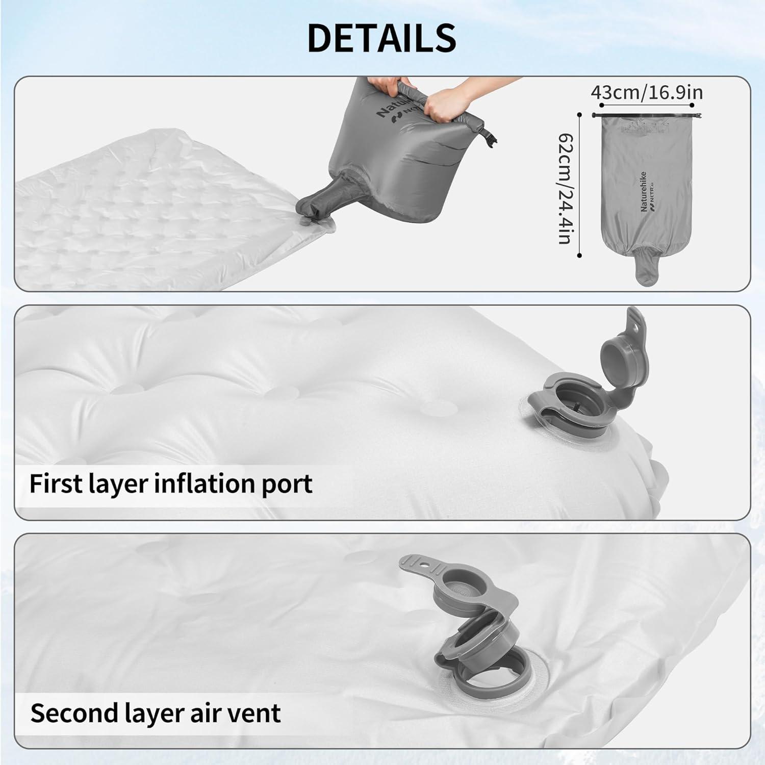 image:imageNaturehike Ultralight Self Inflating Sleeping Pad with R88 Patchworkable Sleeping Mat for Camping Hiking Climbing with Inflatable Bag Regular7717 252inSilver733228in