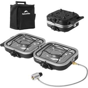 image:imageNaturehike 2 Burner Folding Camping Stove with Griddle Portable Camp Isobutane Gas Stove with 16000 BTU Adjustable Burners amp Piezo IgnitionBlackPropane Gas  Storage Bag