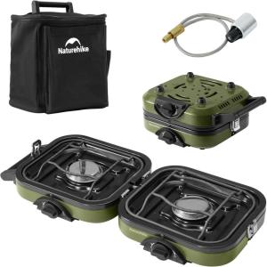 image:imageNaturehike 2 Burner Folding Camping Stove with Griddle Portable Camp Isobutane Gas Stove with 16000 BTU Adjustable Burners amp Piezo IgnitionGreenPropane Gas  Storage Bag