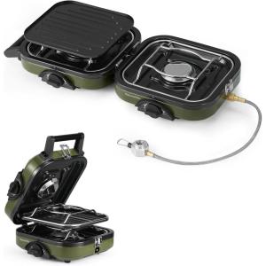 image:imageNaturehike 2 Burner Folding Camping Stove with Griddle Portable Camp Isobutane Gas Stove with 16000 BTU Adjustable Burners amp Piezo IgnitionIsobutane Gas  Griddle