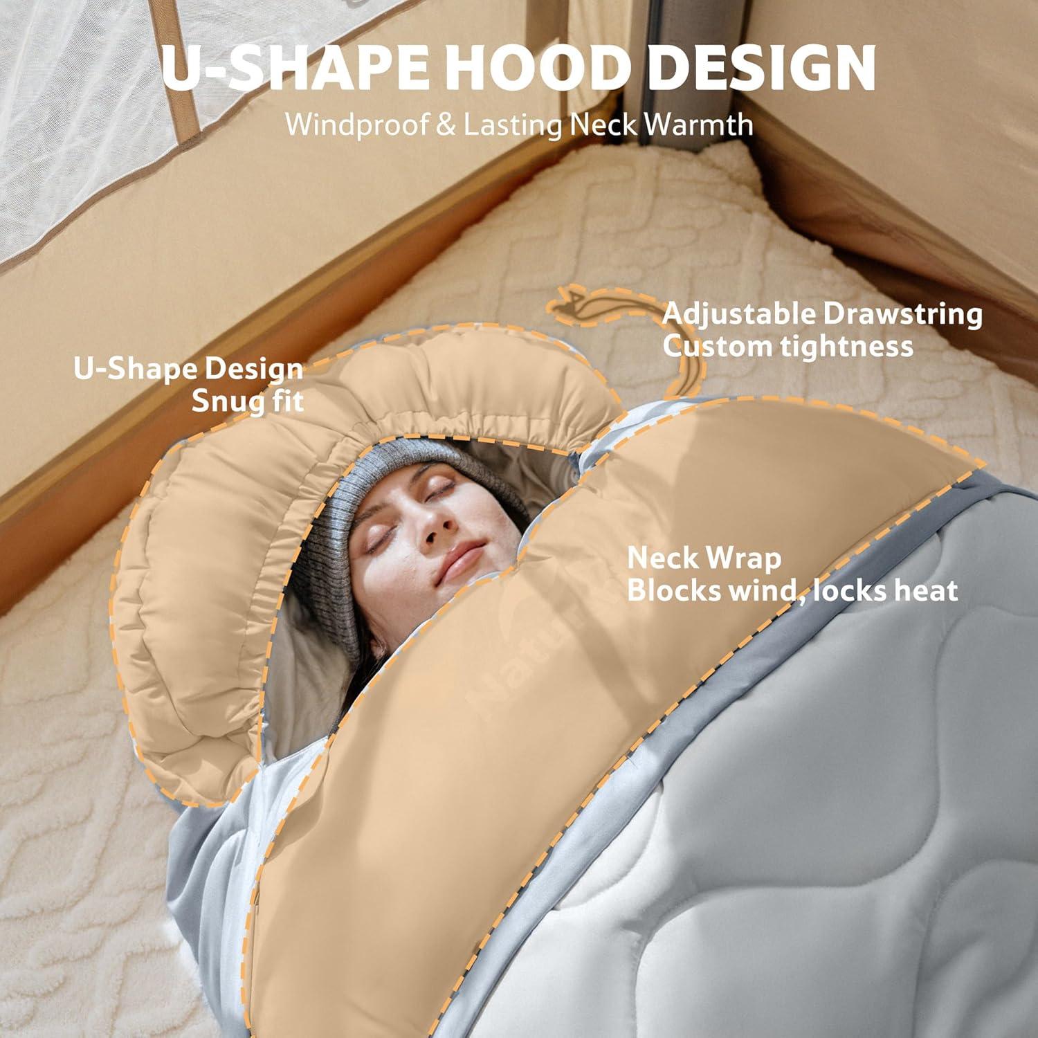 image:imageNaturehike XXL Oval Sleeping Bag for Adults Protein Fibers Sleeping Bag with Arm Zippers for All Seasons Machine Washable Sleeping Bags for Camping Home Office PFASFree FabricGray54