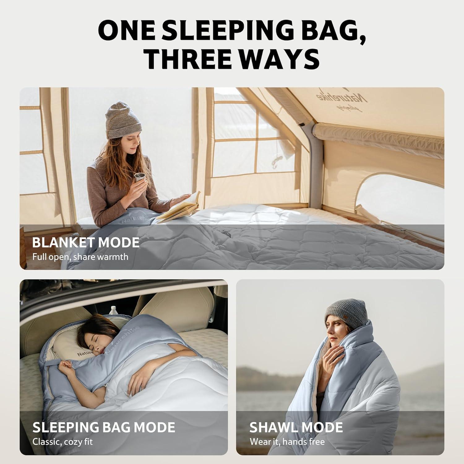 image:imageNaturehike XXL Oval Sleeping Bag for Adults Protein Fibers Sleeping Bag with Arm Zippers for All Seasons Machine Washable Sleeping Bags for Camping Home Office PFASFree FabricGray54