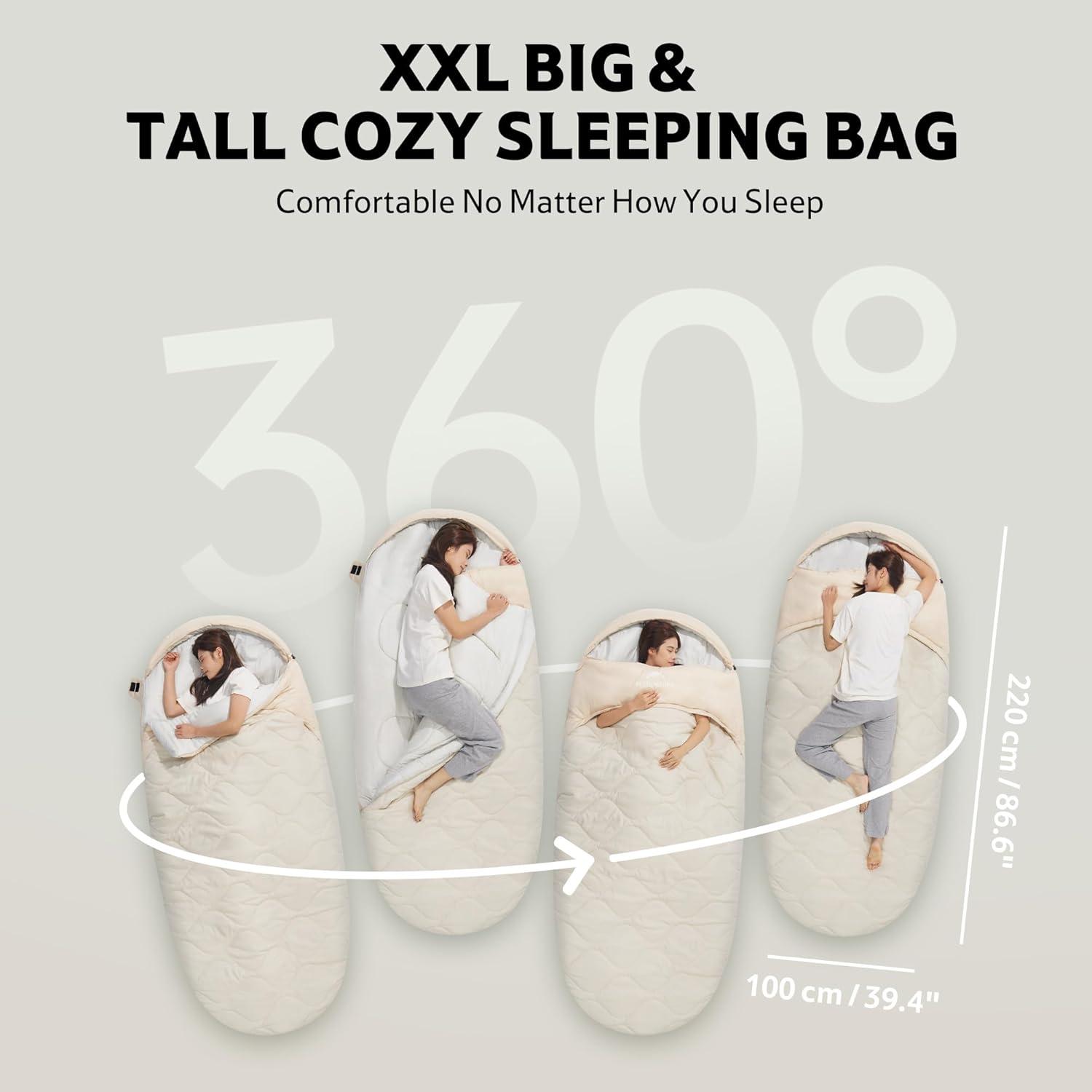 image:imageNaturehike XXL Oval Sleeping Bag for Adults Protein Fibers Sleeping Bag with Arm Zippers for All Seasons Machine Washable Sleeping Bags for Camping Home Office PFASFree FabricBrown39