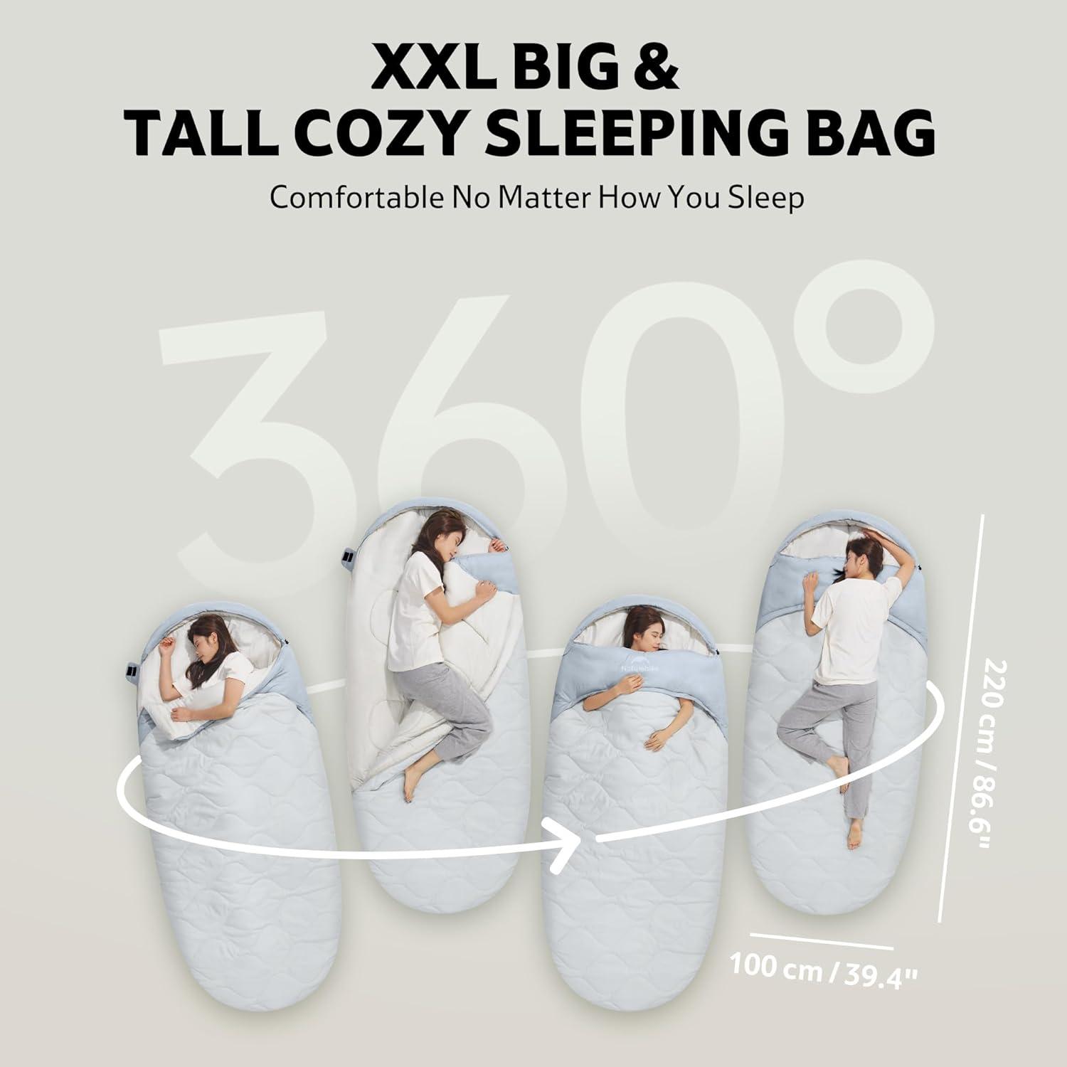 image:imageNaturehike XXL Oval Sleeping Bag for Adults Protein Fibers Sleeping Bag with Arm Zippers for All Seasons Machine Washable Sleeping Bags for Camping Home Office PFASFree FabricGray39