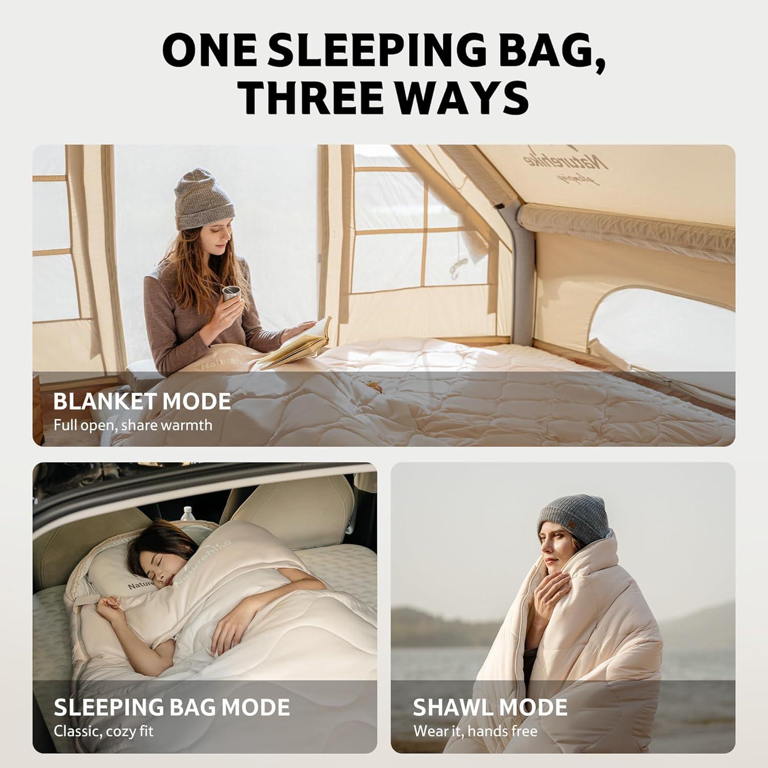 image:imageNaturehike XXL Oval Sleeping Bag for Adults Protein Fibers Sleeping Bag with Arm Zippers for All Seasons Machine Washable Sleeping Bags for Camping Home Office PFASFree FabricBrown39