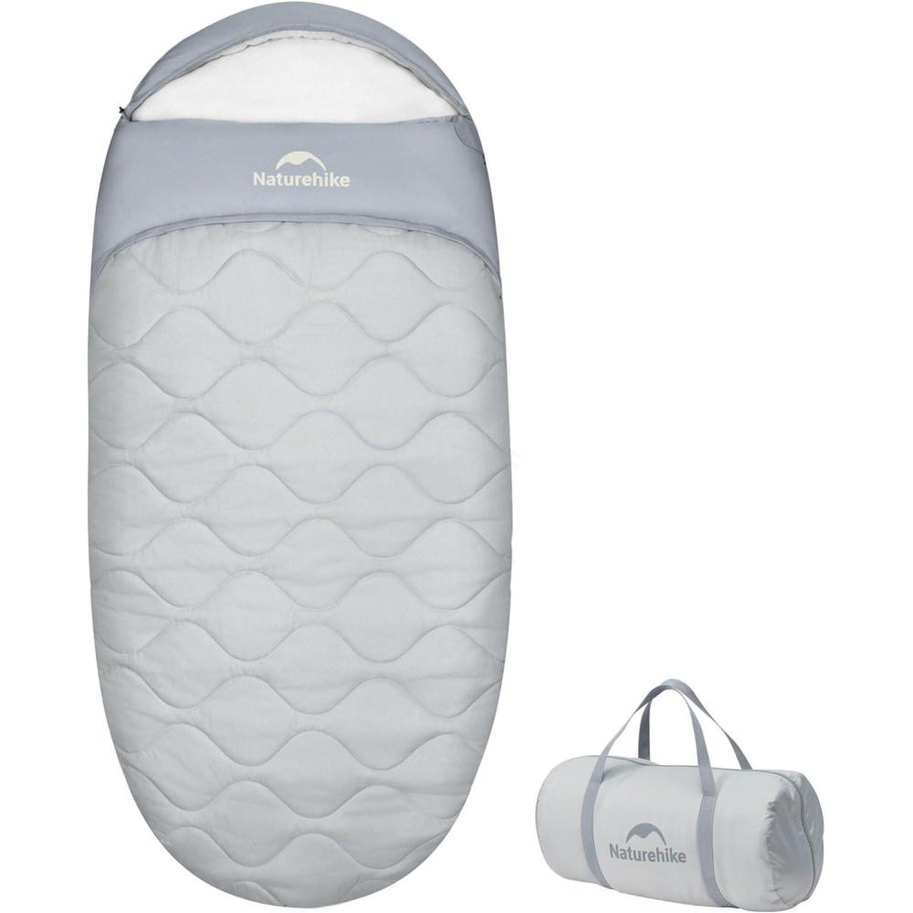 image:imageNaturehike XXL Oval Sleeping Bag for Adults Protein Fibers Sleeping Bag with Arm Zippers for All Seasons Machine Washable Sleeping Bags for Camping Home Office PFASFree FabricGray39